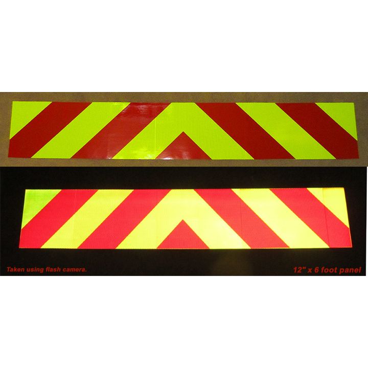 Lime & Red Highly Reflective Self Adhesive One Piece Chevron Panels 